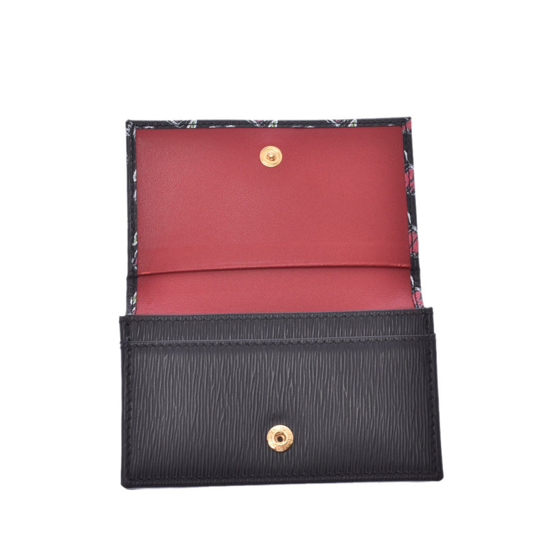 プラダ花/ハート柄 カードケース 黒 レディース カーフ 名刺入れ