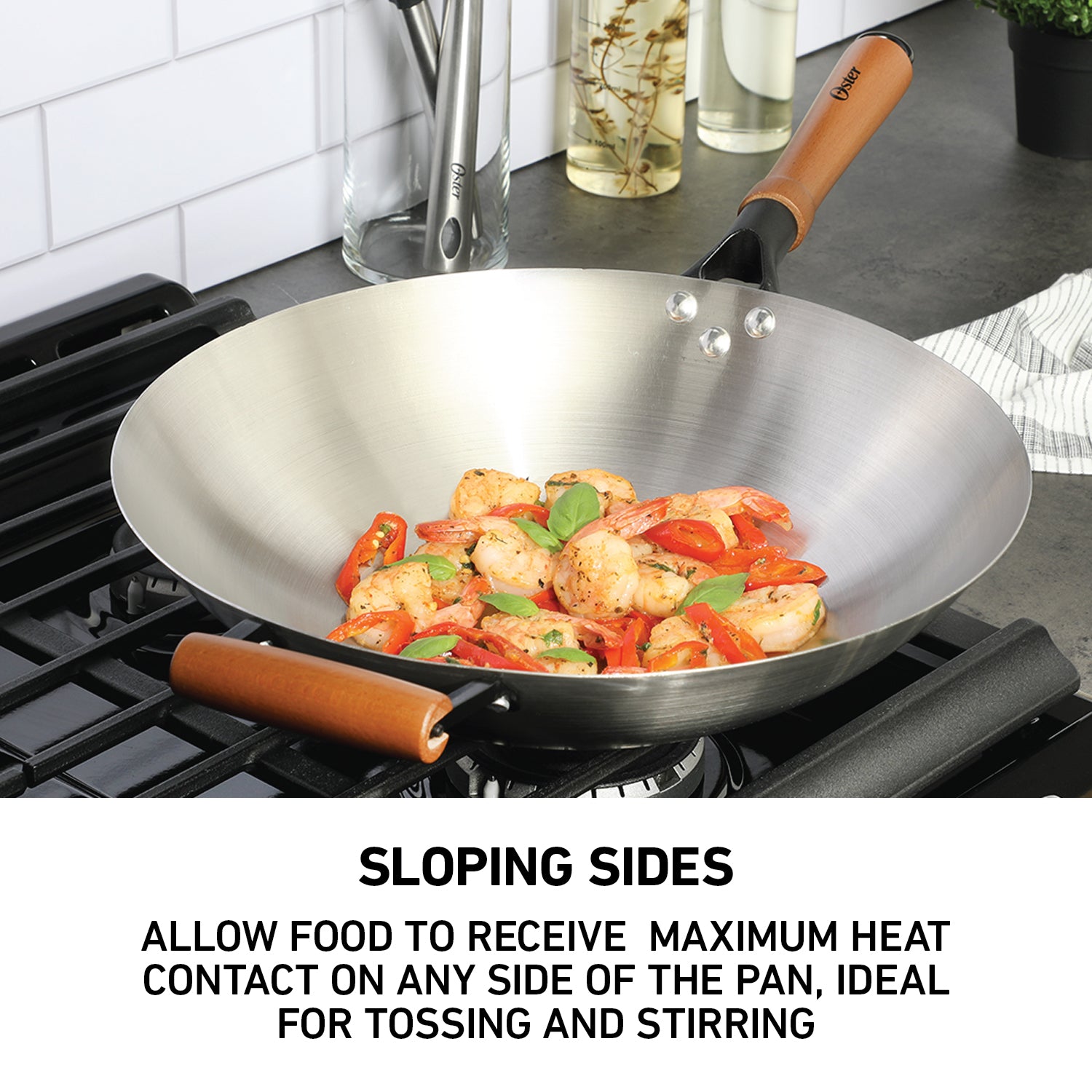 Oster Sangerfield 14-Inch Carbon Steel Wok w/ Wood Handles