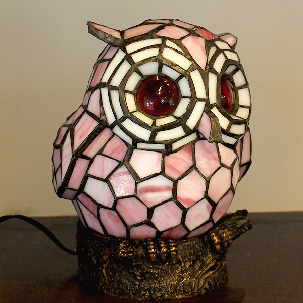 ステンドグラスランプ 梟（フクロウ）ピンク | 琉球ガラス専門店 Gift