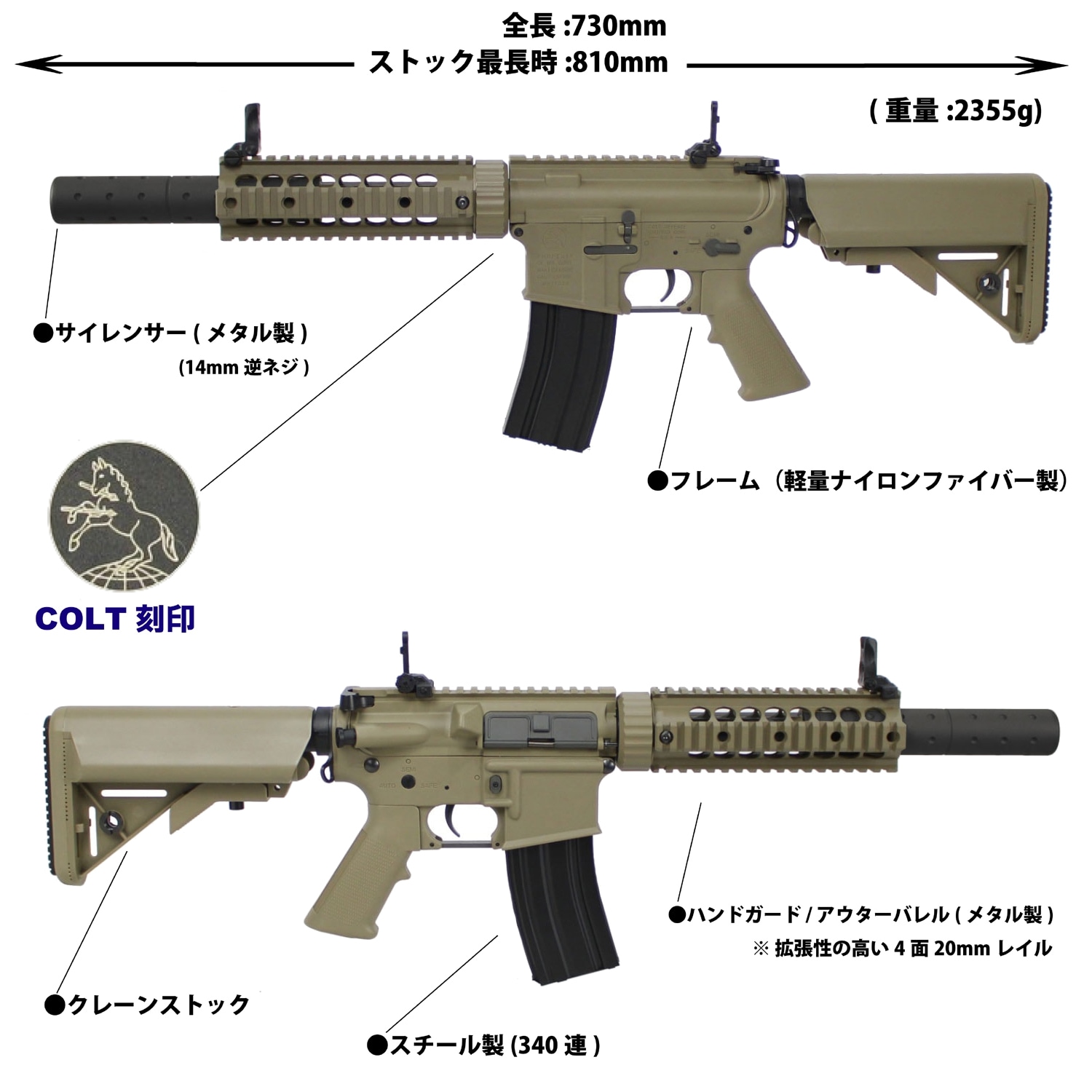 S&T M4 CQB FF 7インチ チャレンジャーライン G3電動ガン DE(COLT刻印