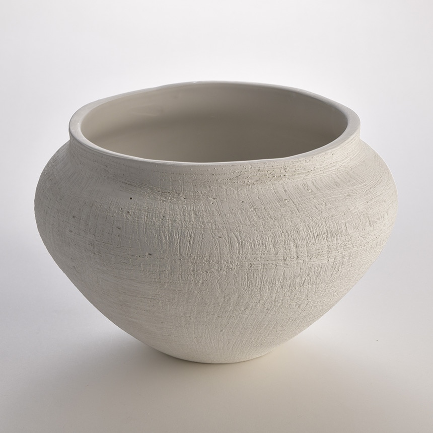 花瓶 大きい 陶器 白 壺型 空木 M 直径27cm おしゃれ フラワーベース