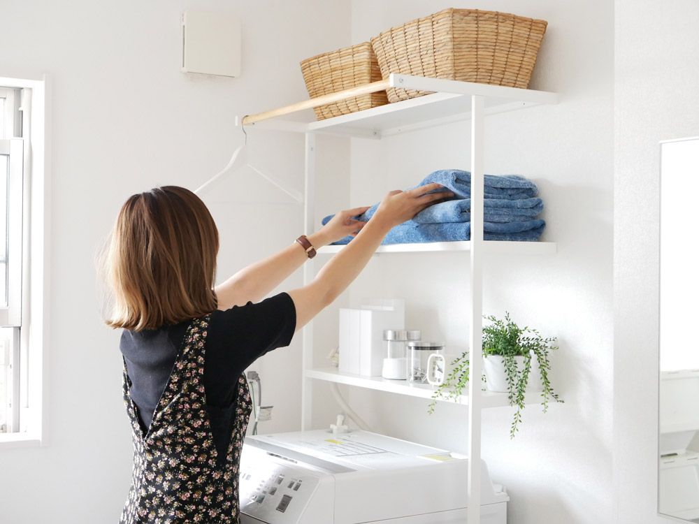 立て掛けランドリーシェルフ タワー ホワイト｜洗濯・ランドリー用品