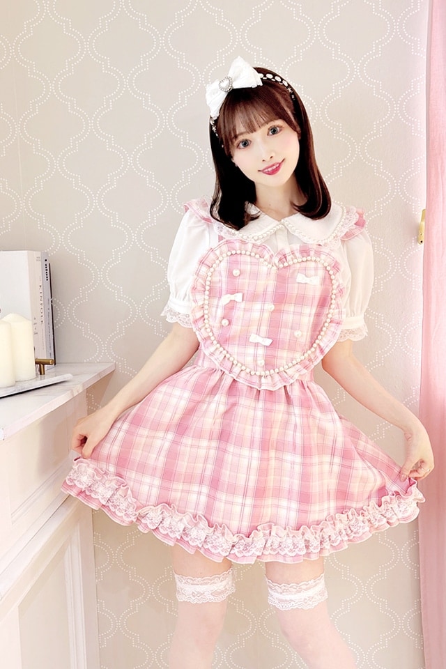 Princess Melody】チェックパールハートエプロンジャンスカ - ブラック