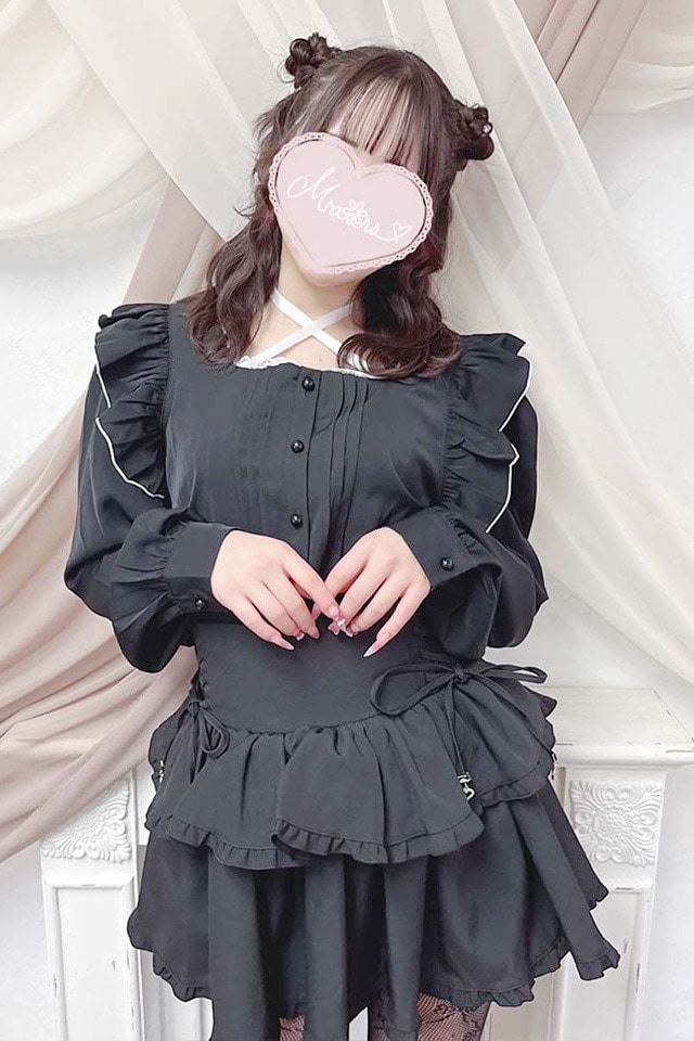 MA*RS】サテンリボン付きフリルブラウス - BLK/ホワイト size-F | 地雷