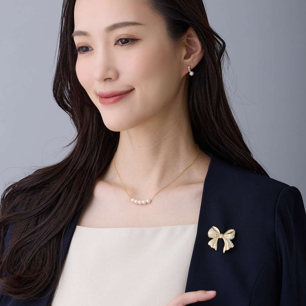 日本製 K18GP リボン モチーフ ブローチ | ショールピン・ブローチ