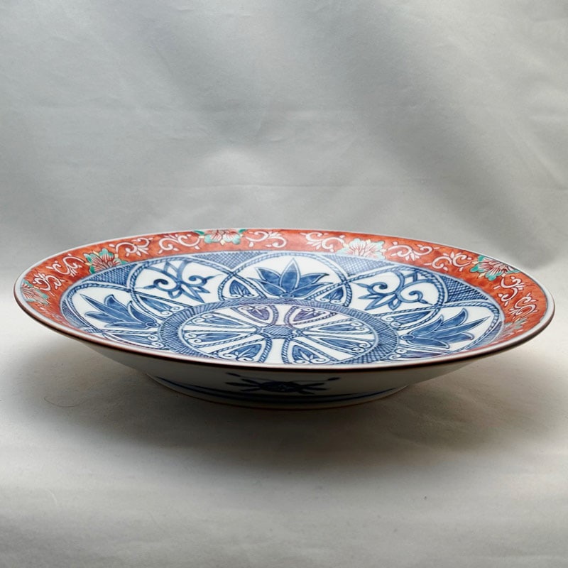 赤絵唐草古代紋8寸皿 京焼清水焼 □加藤雲泉