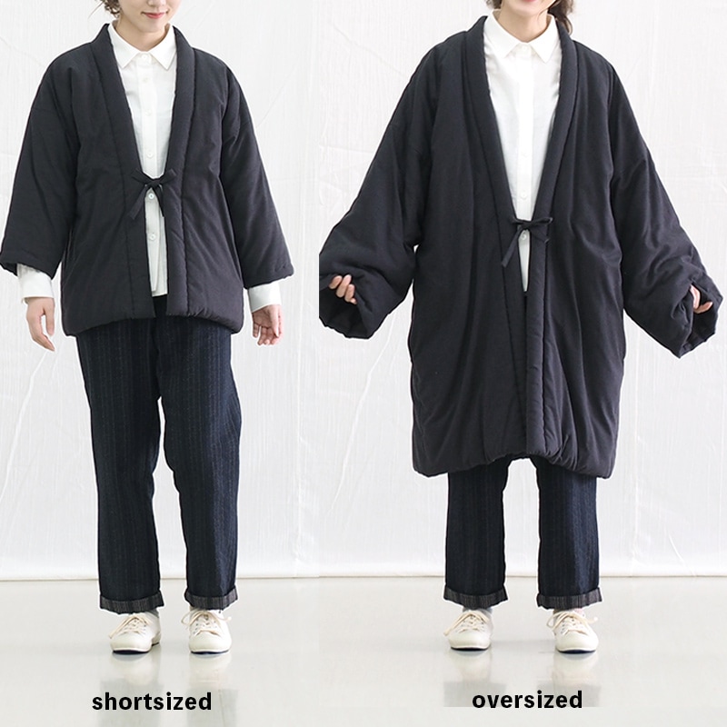 半纏［山並みはんてん shortsized］紺・グレー 混紡わた ショート67cm