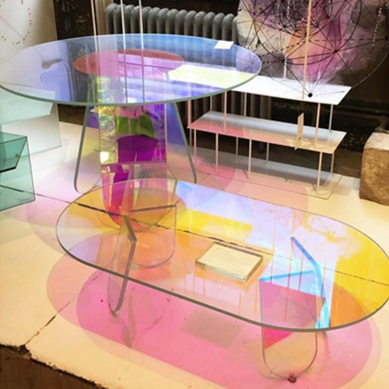 小] VeroMan オーロラサイドテーブル 机 珍しい 綺麗 反射 韓国クリア