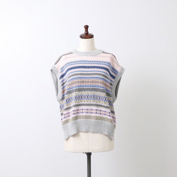 NARU(ナル) コンパクトヤーン フェアアイル柄ニットベスト 654706