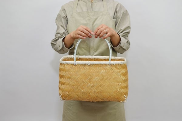 竹かごバッグ よこ型 L ナチュラル色 市場かご 自然色