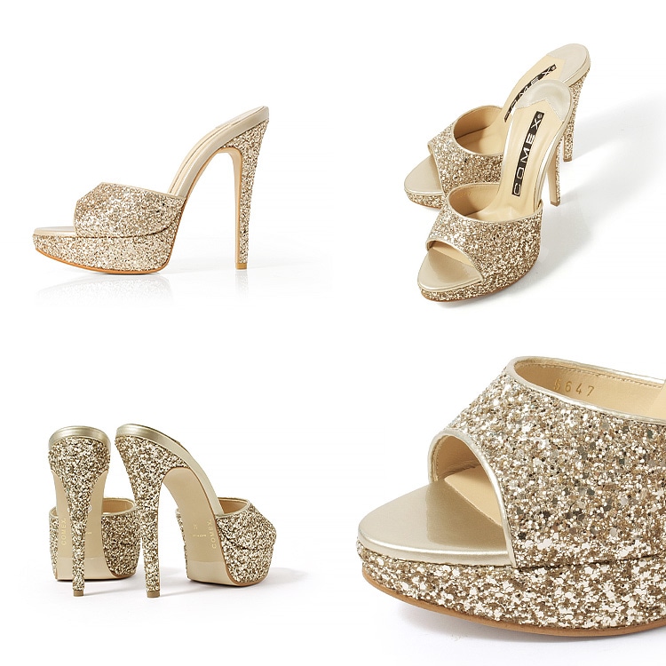 COMEX ミュール サンダル ハイヒール 日本製 本革 グリッターラメ