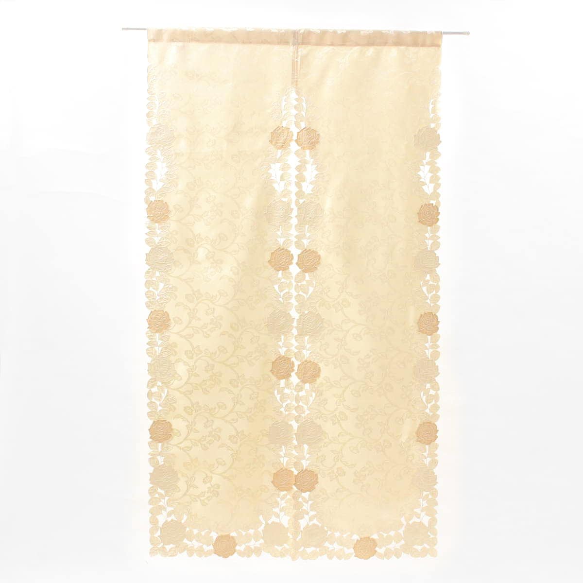 のれん バラ柄コード刺繍 約85×150cm [Rosa Fil]｜インテリアレース