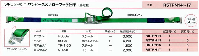 オールセーフ製 ラッシングベルト 兼用(レール/フック付)タイプ 固定側