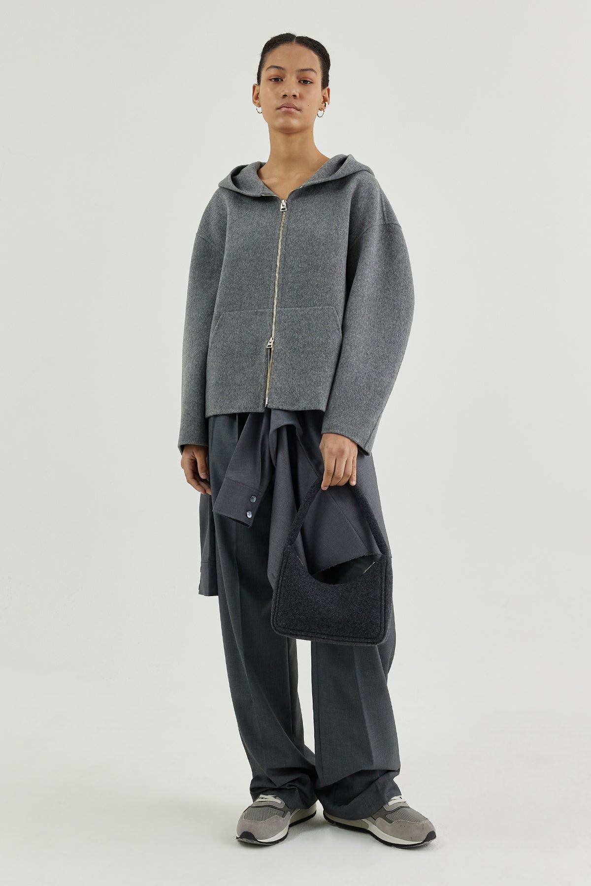 Hooded double-faced wool zip-up jacket – GOEN.J