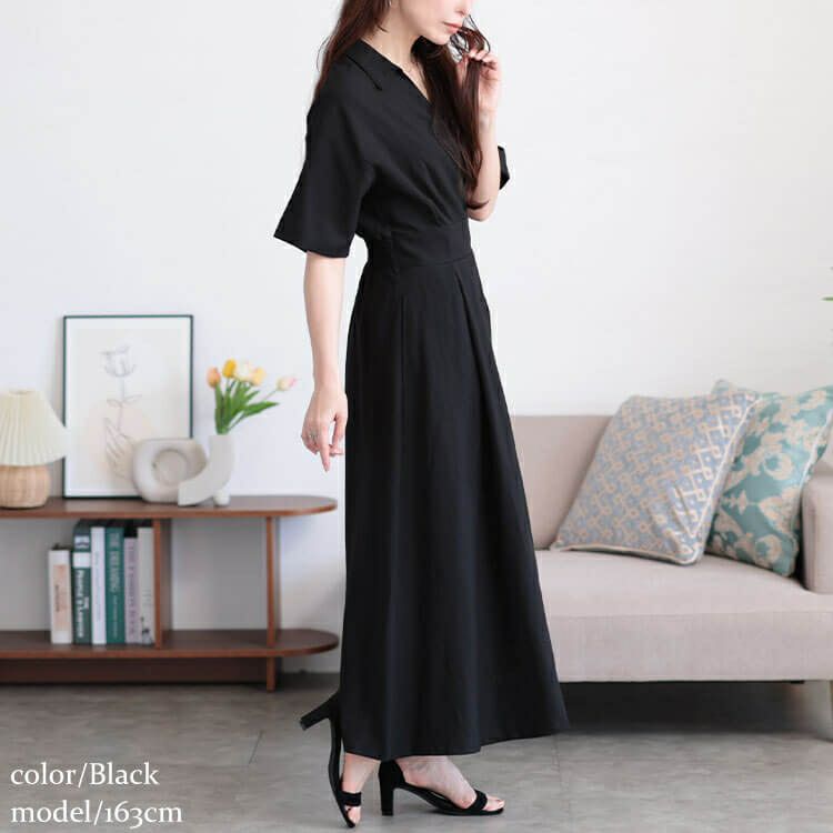 大きいサイズ レディース ウエストタックスキッパー襟ワンピース maru