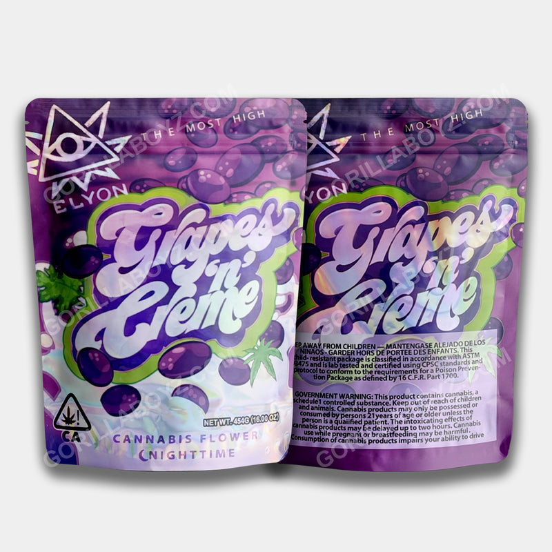 Mylar Bags 3.5 Grams Grapes N Creme | Smell-Proof Ziplocks