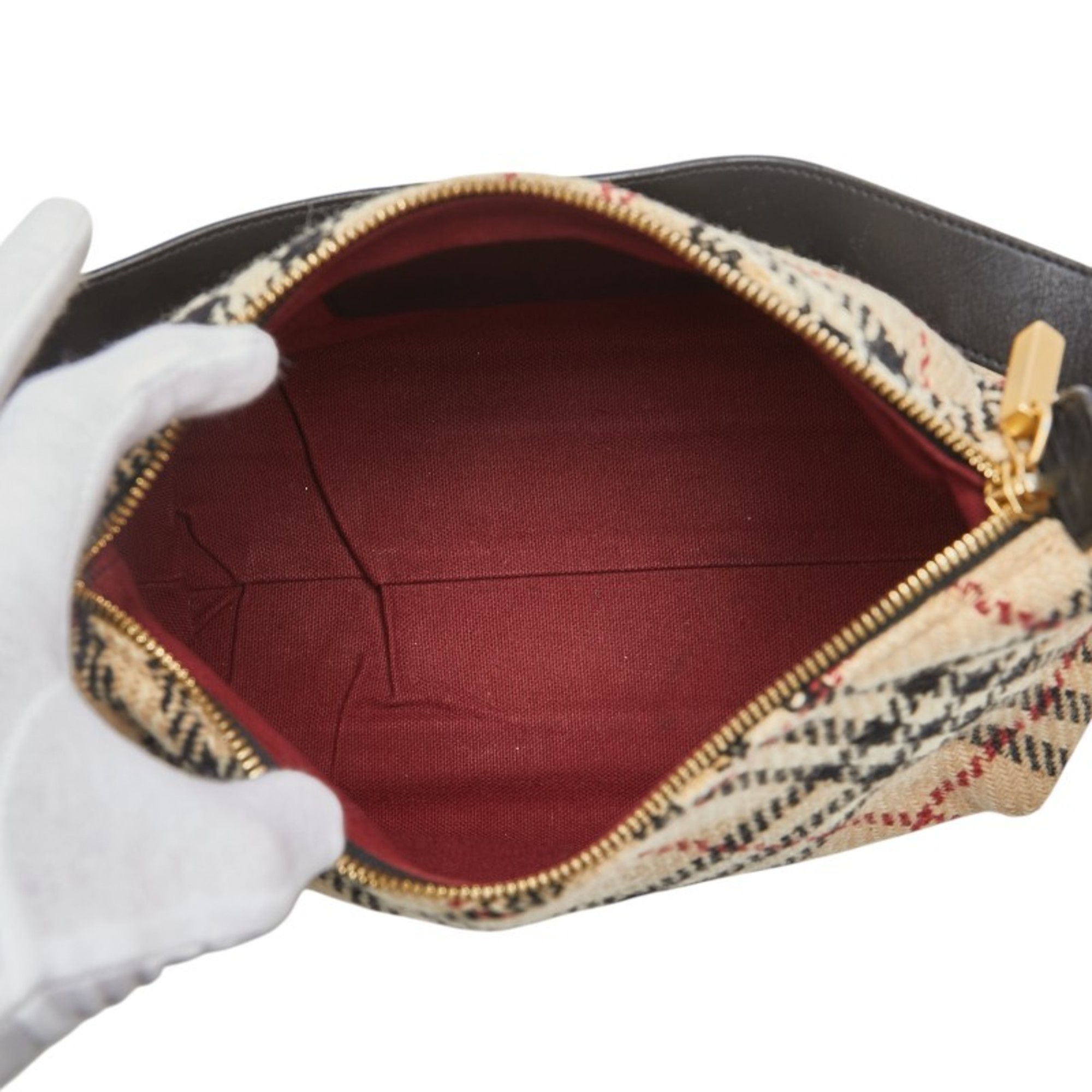 Burberry Nova Check One-Shoulder Bag in Beige and Black Wool