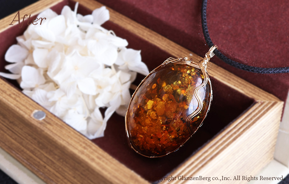 琥珀のブローチをペンダントトップにリメイク – グランベルク