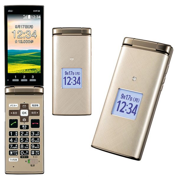 au、Android ベース二つ折り VoLTE 耐衝撃防水対応フィーチャーフォン