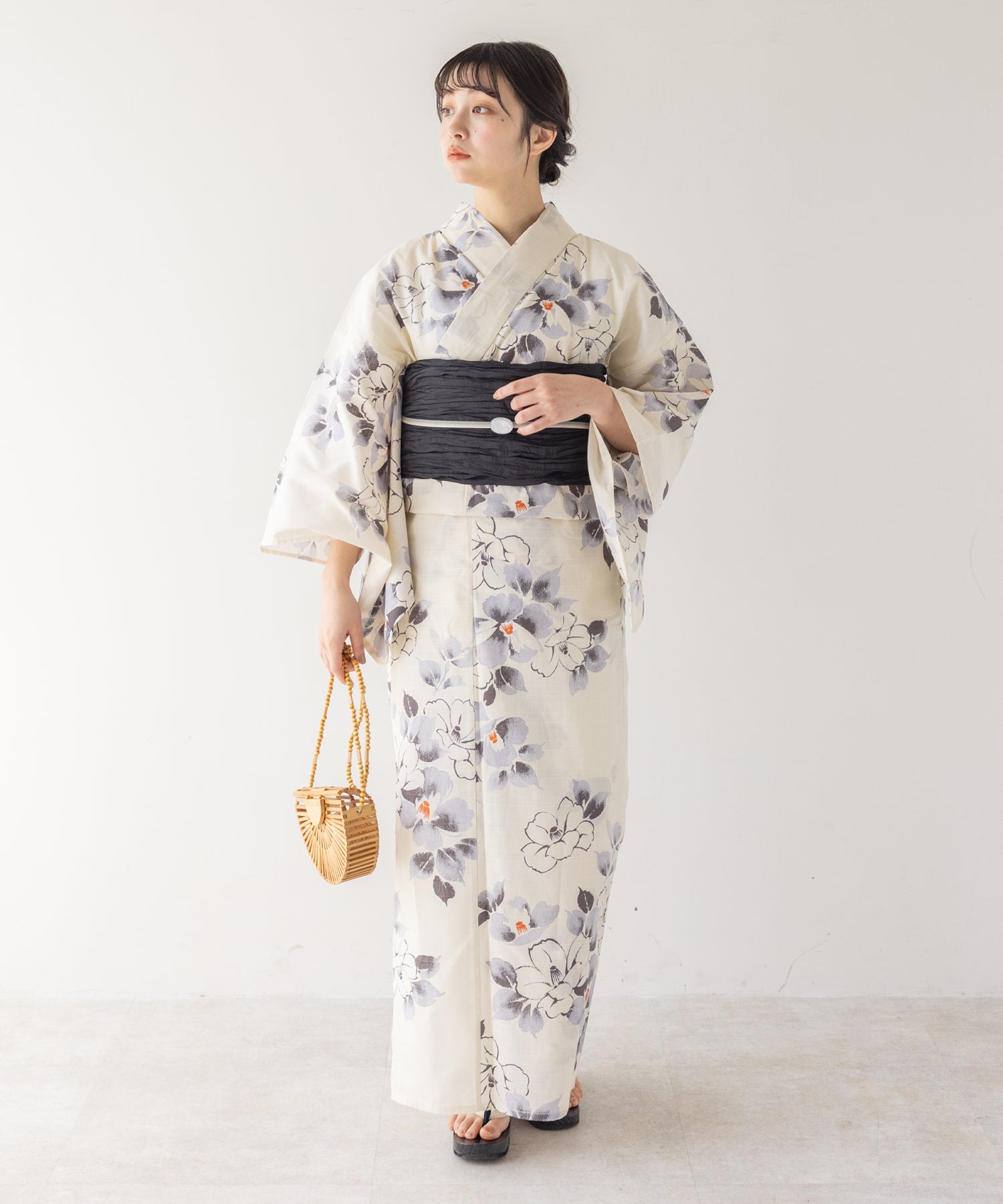 こだわり浴衣5点セット (浴衣/帯/下駄/腰紐/着付け冊子) 変わり織生地