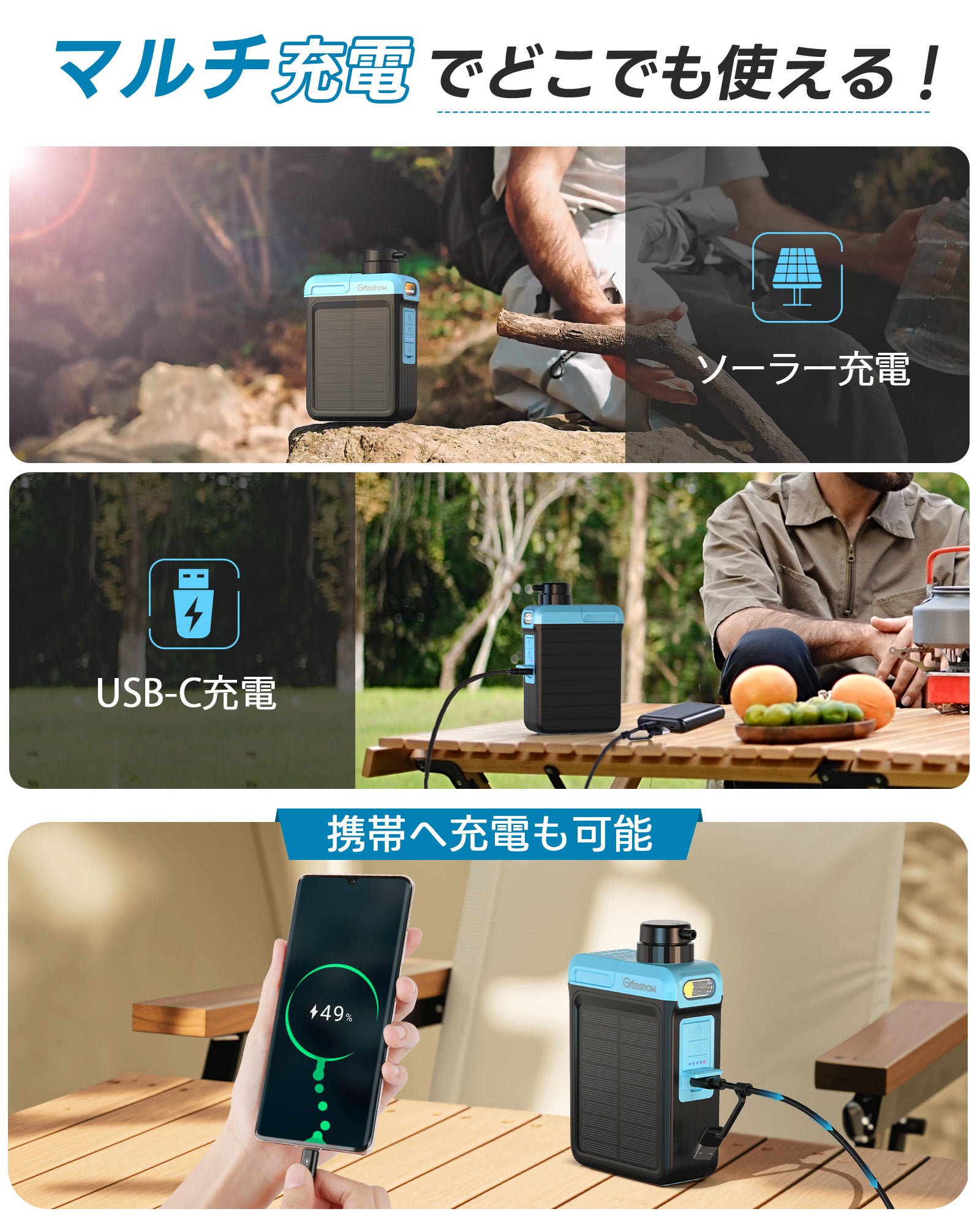 Greeshow 携帯浄水器 GS-2809 電動 ソーラー充電 手動ポンプ 0.01μm