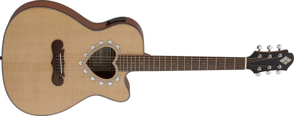 ハート型サウンドホールとカッタウェイを持つゼマイティスの新エレアコ