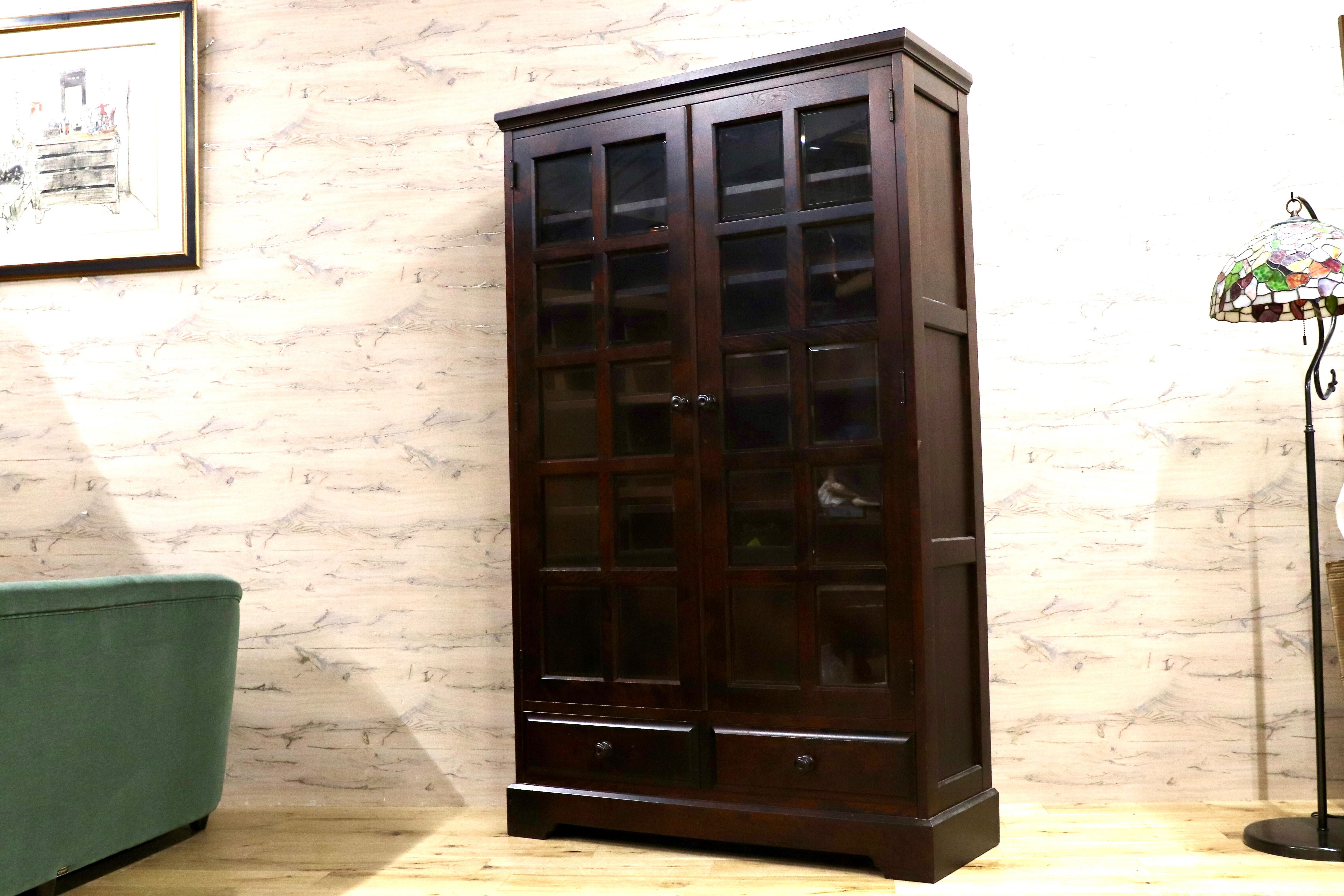 GMHN124○北海道民芸家具 書棚 本棚 水屋棚 キャビネット 飾り棚 樺材