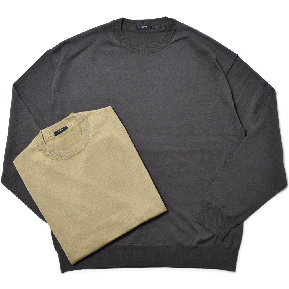 SALE】YLEVE（イレーヴ）ハイゲージギザコットンクルーネックニット