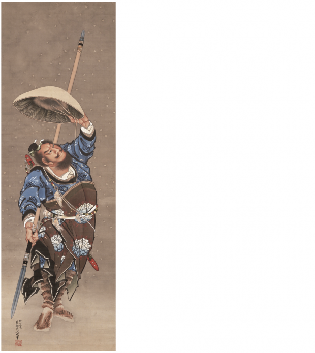 葛飾北斎「雪中中国武人図」絹本着色一幅 天保14（1843）年ごろ