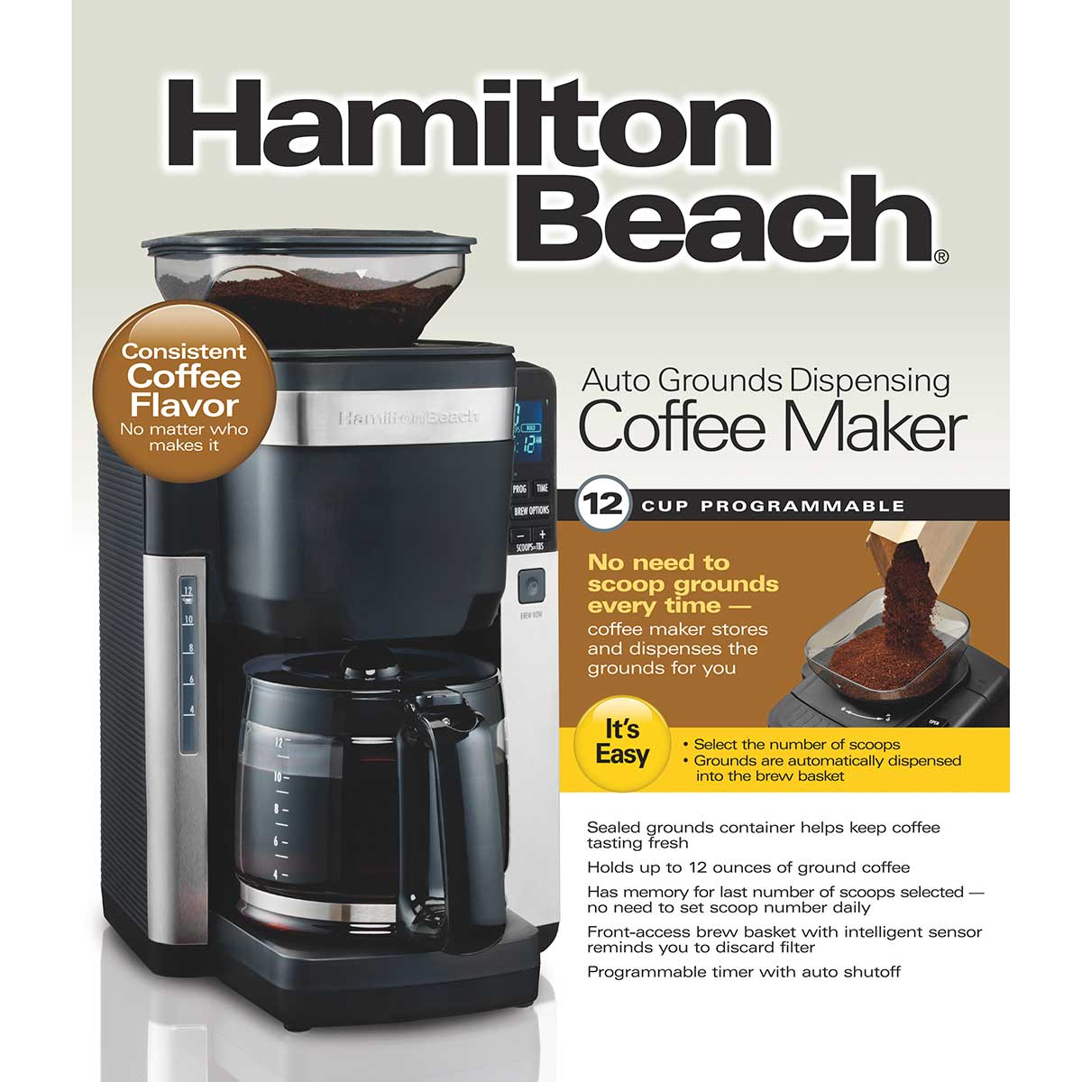 12 Cup Programmable Coffee Maker with Automatic Grounds Dispenser