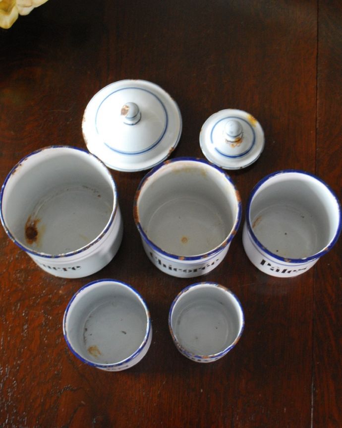 フランスのお洒落なアンティーク 、ホウロウのキャニスターセット(h