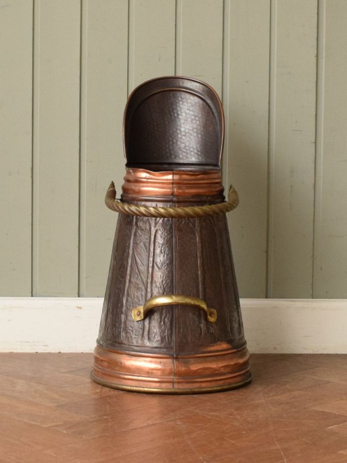 アンティークのコールバケツ、おしゃれな銅製の炭入れ(j-198-z