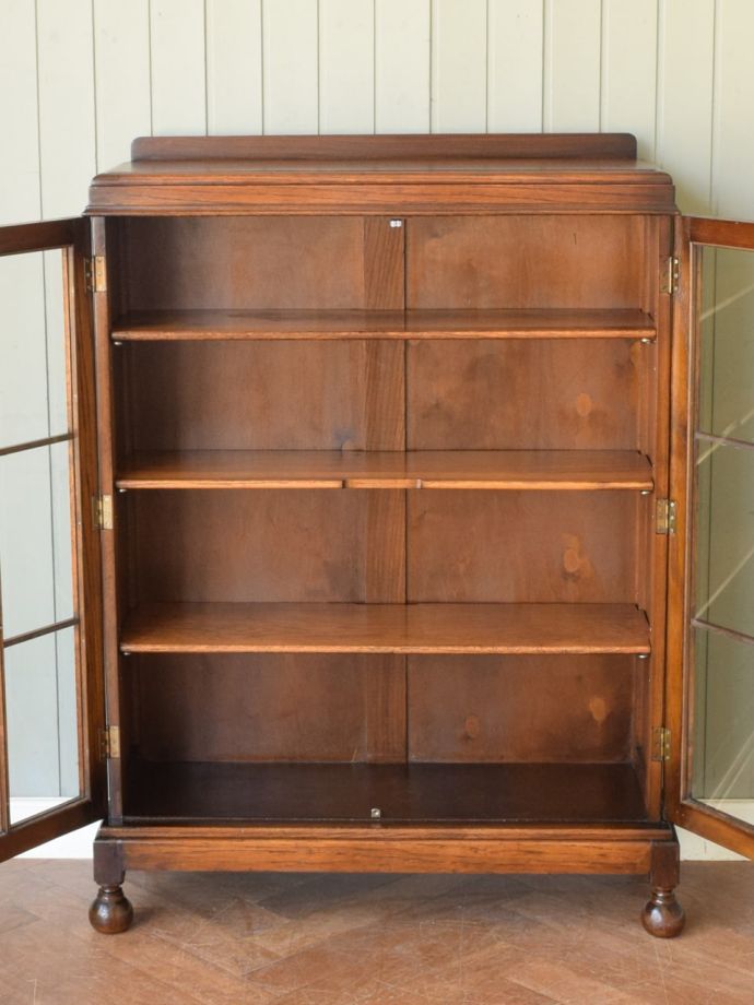 英国アンティークの扉付き本棚、オーク材のおしゃれなブックケース(j