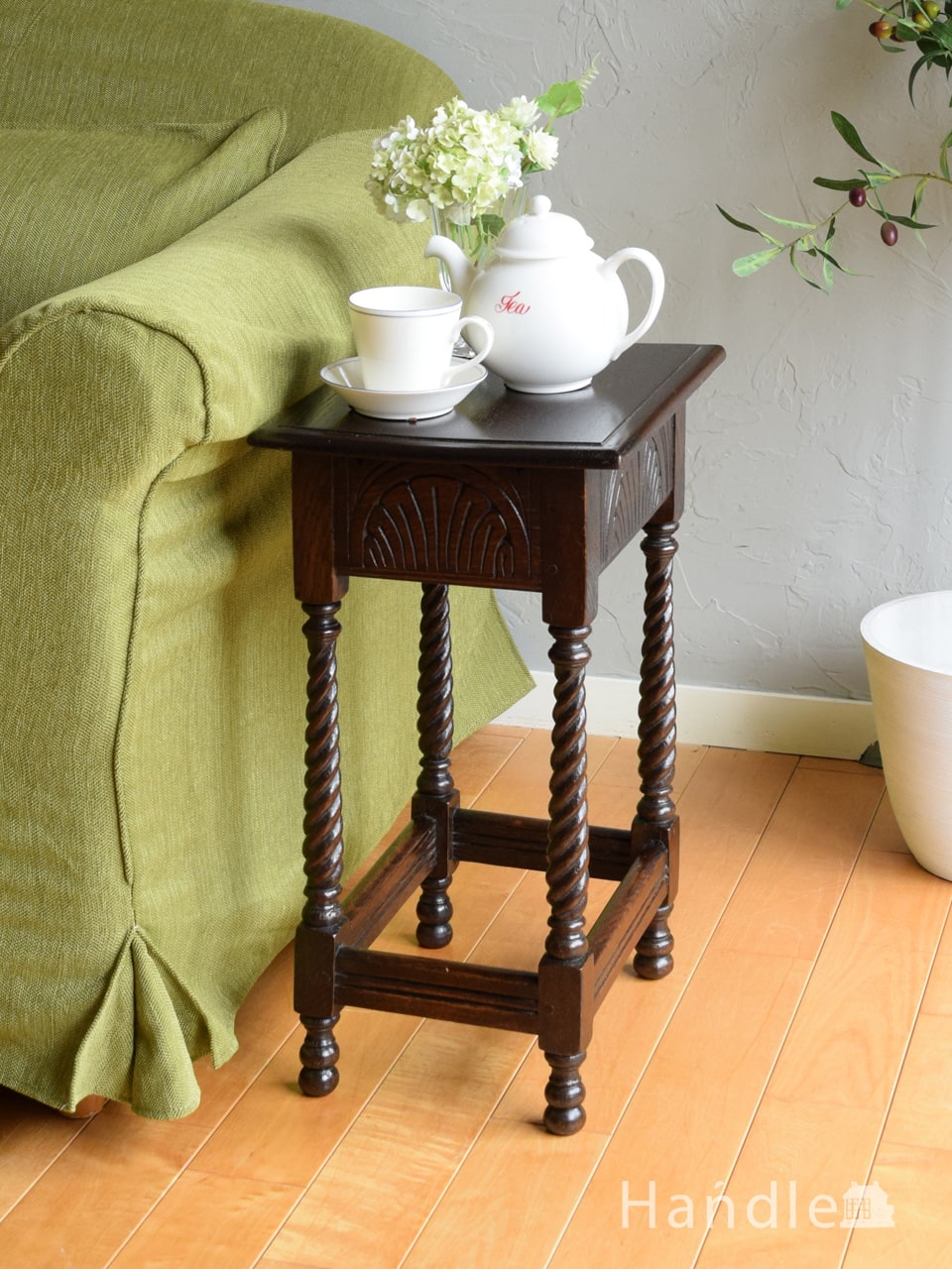 英国アンティーク木製サイドテーブル/オケージョナル机/飾り棚/花台(91