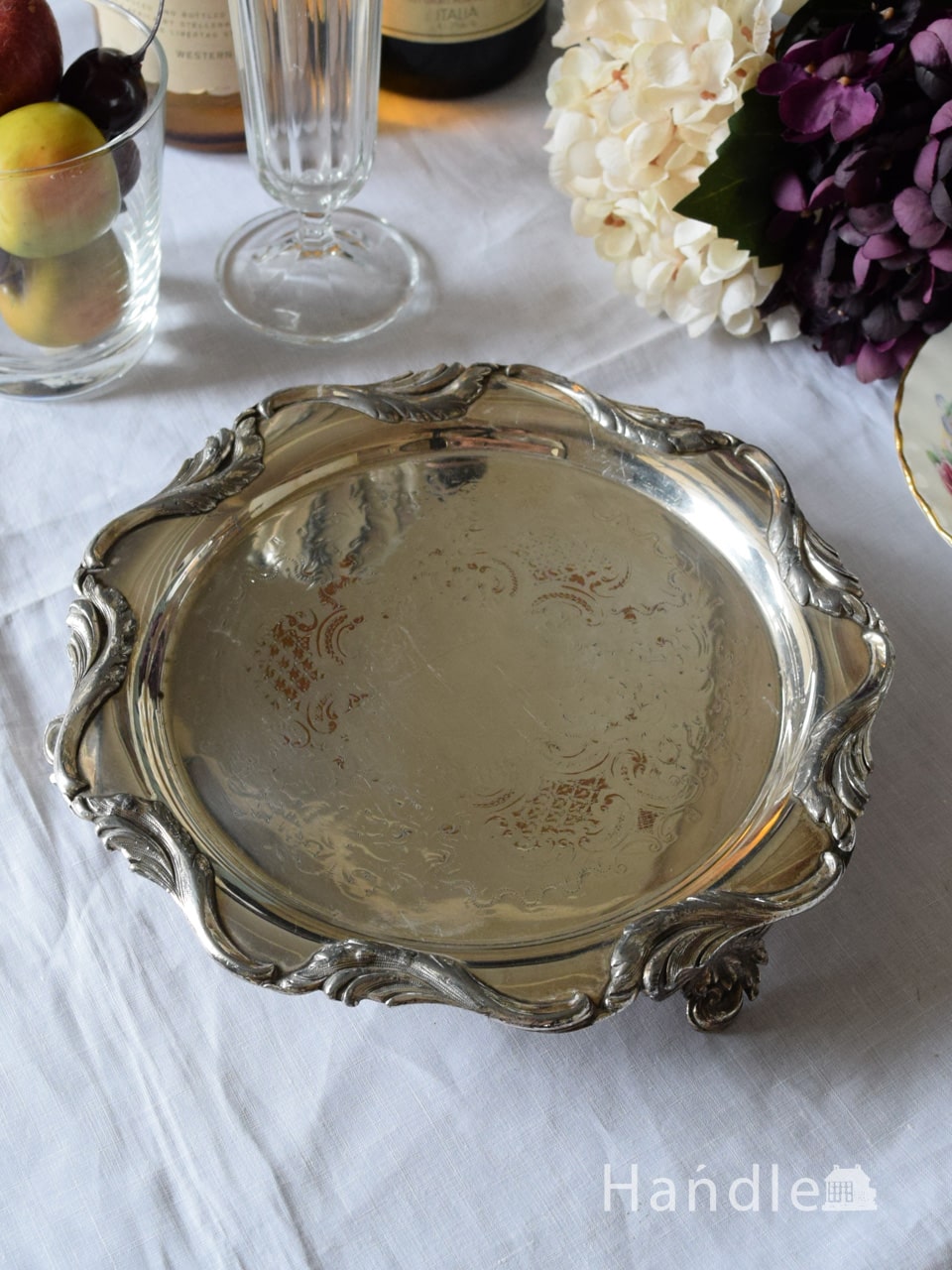 イギリスから届いたアンティークの器、シルバープレートの脚付き