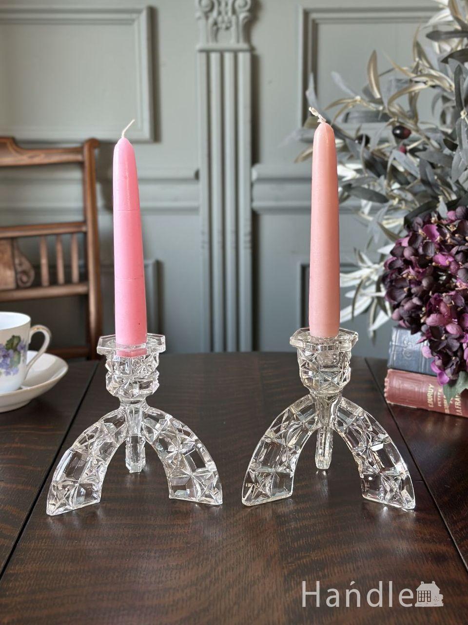 アンティークガラスのキャンドルスタンド、プレスドグラスのろうそく