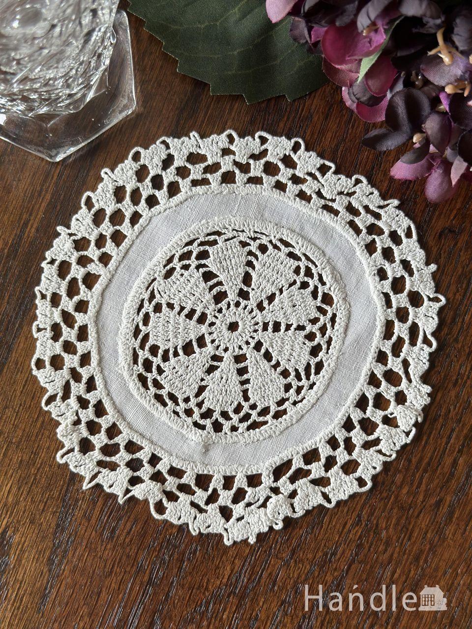 フランスから届いたアンティークレース、お花模様のクロッシェレース(m