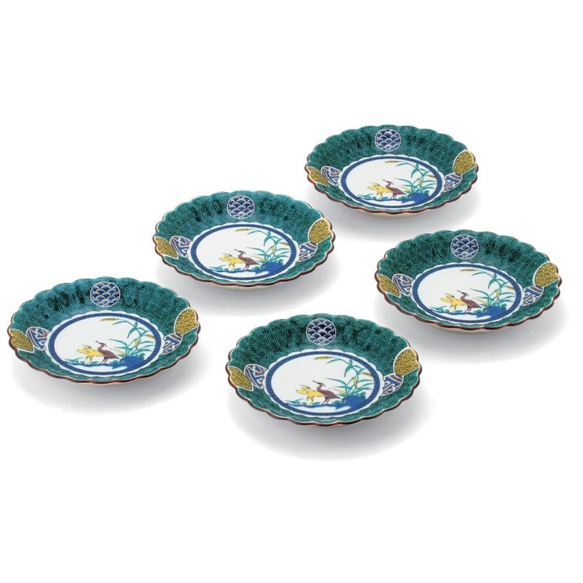 茶道具 九谷焼 古九谷 吸坂手 鷺図丸皿 CD 茶道具 九谷焼 古九谷 吸