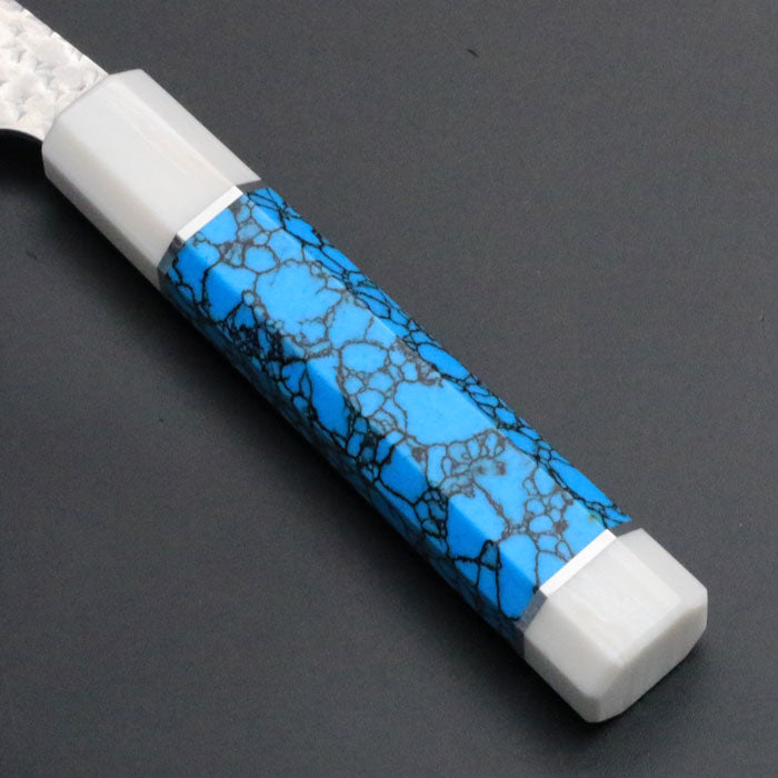 黒崎優 「閃光・鋭」 牛刀 包丁 210mm ターコイズ柄 白両口輪 – HAGAKURE