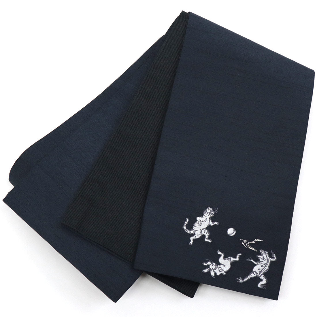 撫松庵》半幅帯 レディース リバーシブル半巾帯 浴衣 着物 紺 猫獣戯画