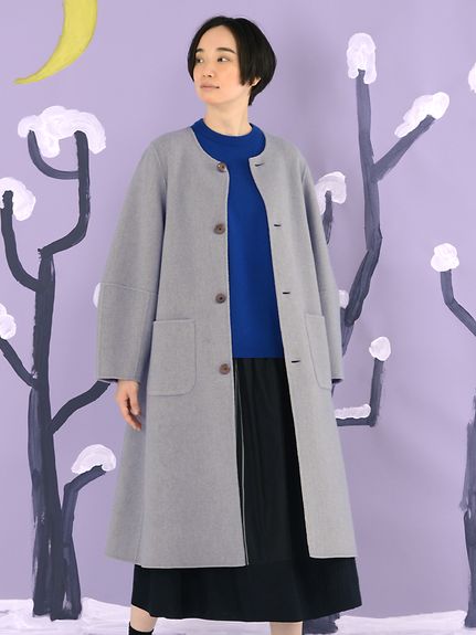 Vert メリノ配色リバー コクーンスリーブコート(リバーシブル)（ウール