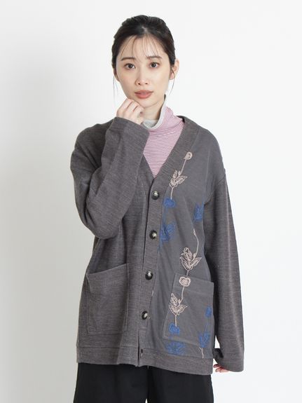 アクリルウールダブルフェイスリブ×チュールバイカラーポピー刺繍