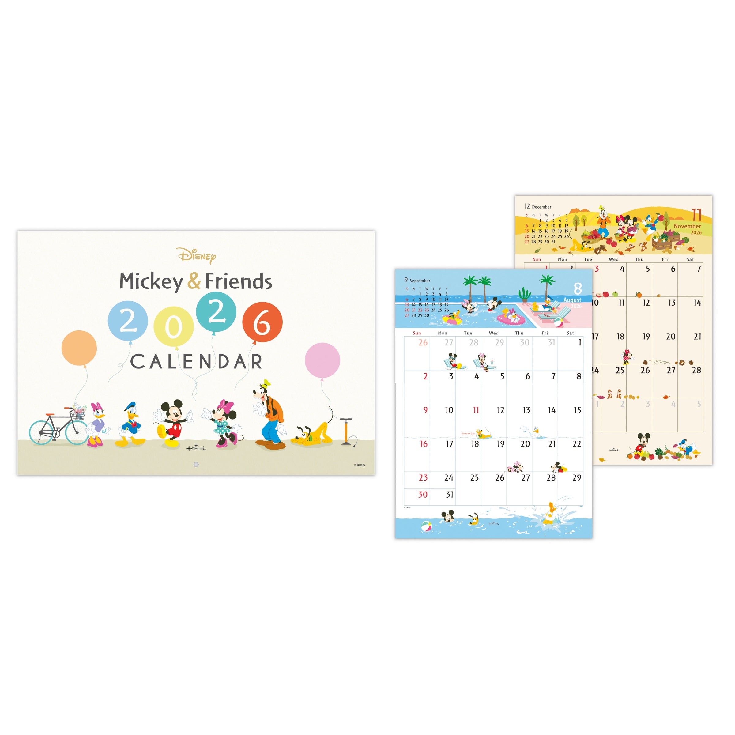 ディズニー ミッキーマウス【壁掛け｜二つ折りカレンダー大 2026】日本