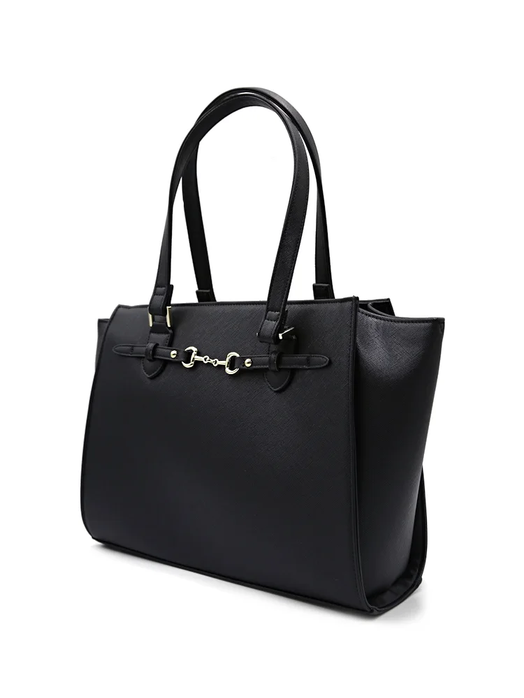 ブラック 【2WAY】ビット金具付ベルトトートバッグ A4サイズ対応 収納