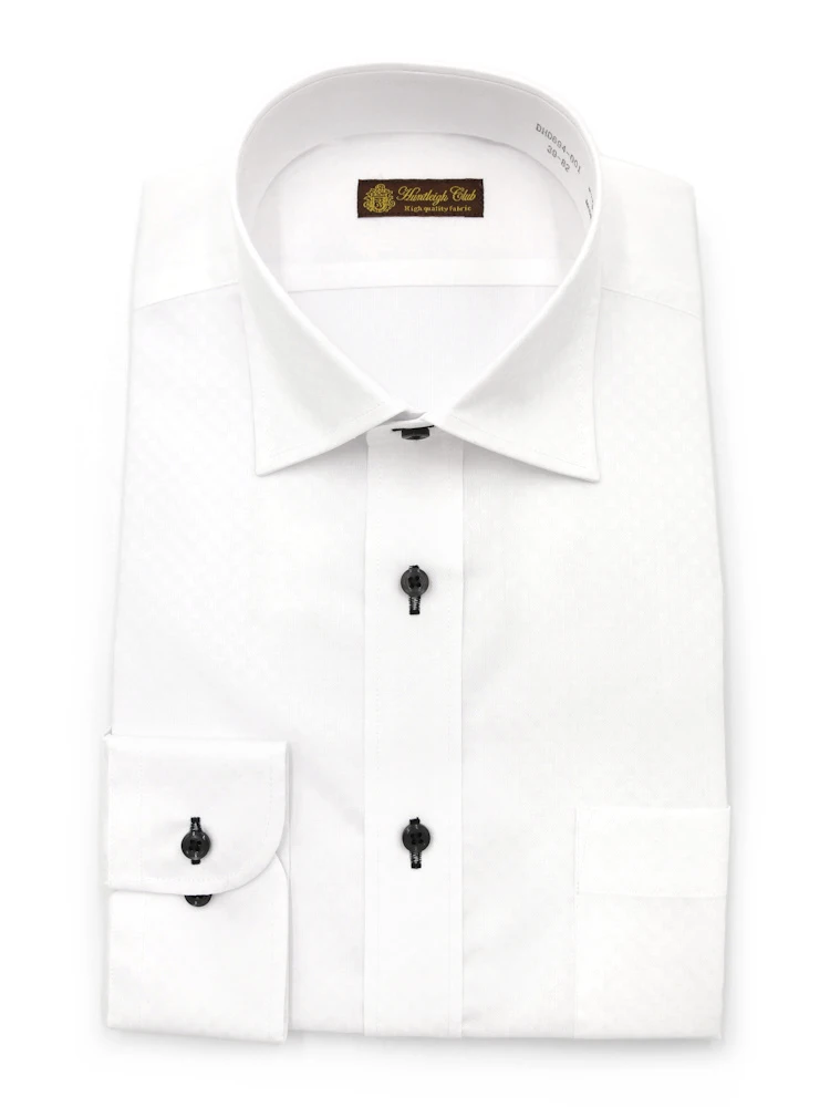 ホワイト 【形態安定】長袖 ワイシャツ セミワイド 白ドビー ハン