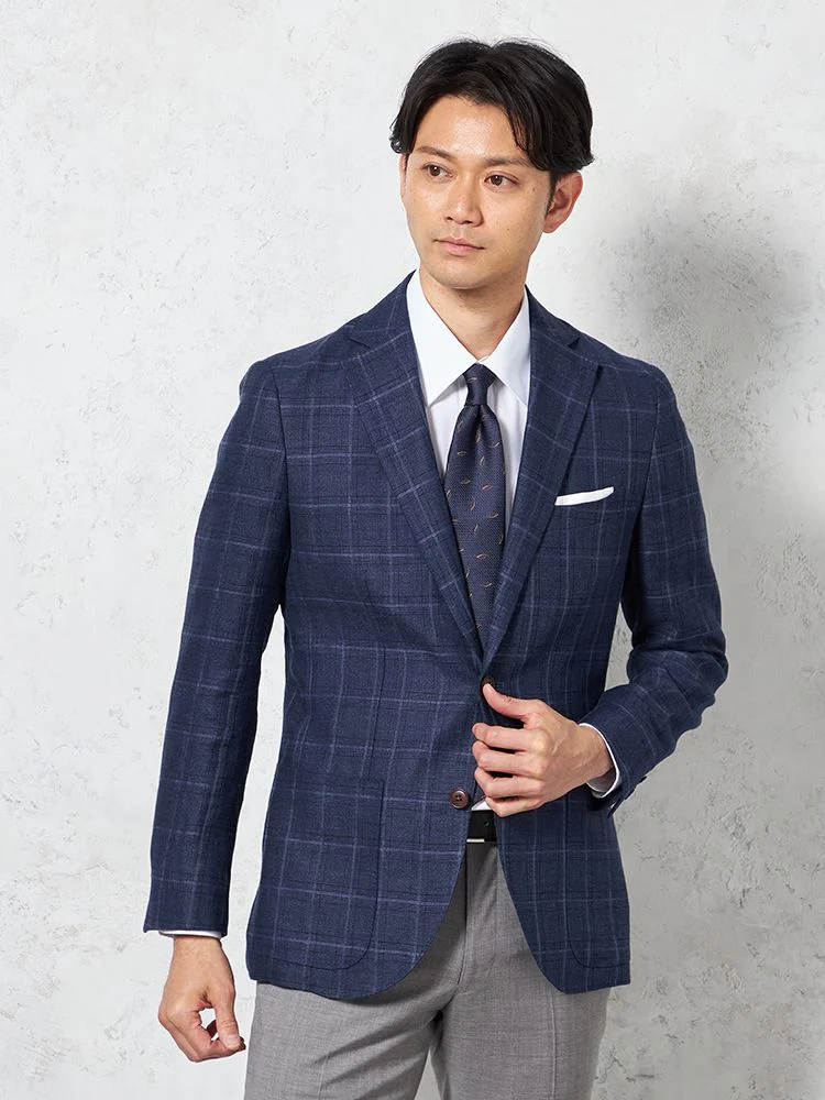 軽量】ジャケット 2つボタン リネン混【REDA社製生地】ネイビー