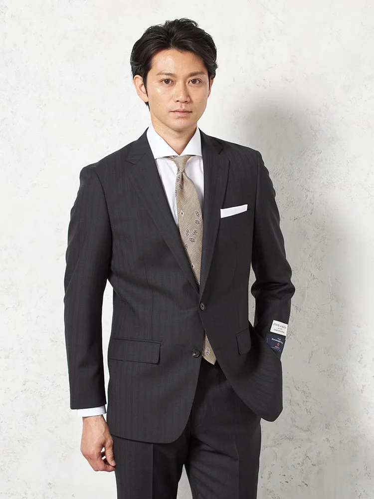 D．ブラウン 【ウール100％】スーツ 2つボタン Zegna生地 裏地