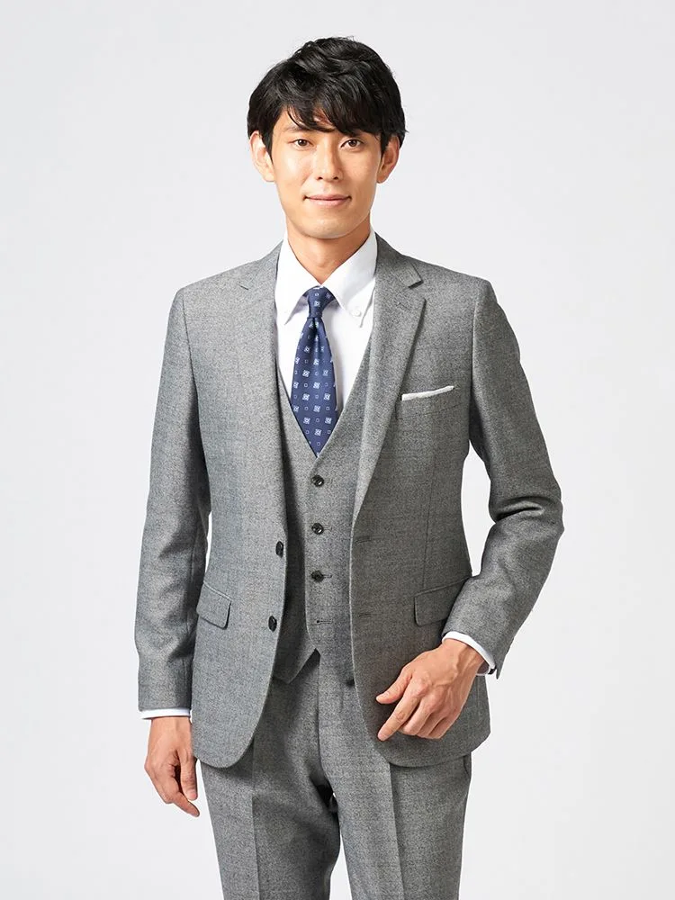 カーキー 【上下ウォッシャブル】スリーピーススーツ 2つボタン ウール