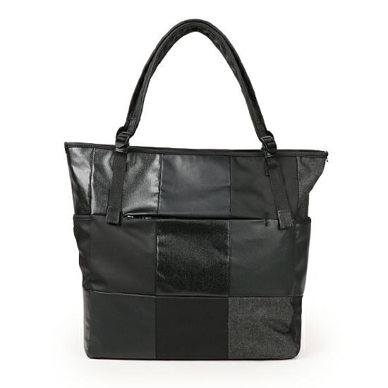 DOUBLES BLACK ジップトップトート 綿MIX×ナイロン×牛革 JEW-3063