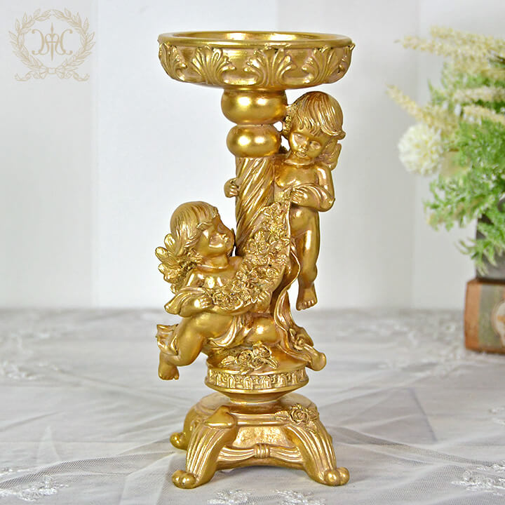 ゴールドエンジェルピラーキャンドルホルダー｜クリスマス雑貨の通販